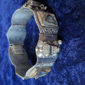 Vintage 925 sterling silver Southwestern Warrior Gods panel bracelet